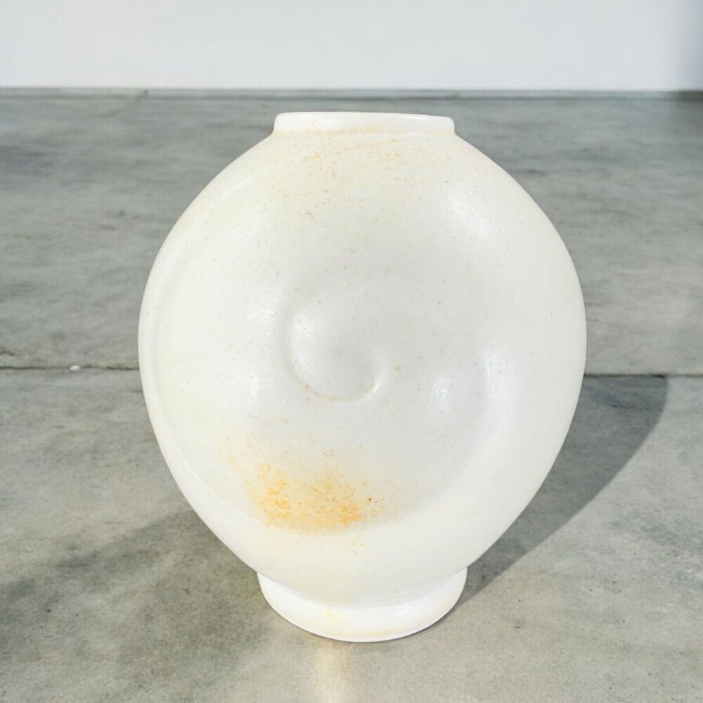 Vintage Hand Made Stoneware Pottery Vase Vessel Shell Swirl Pattern Hand Crafted